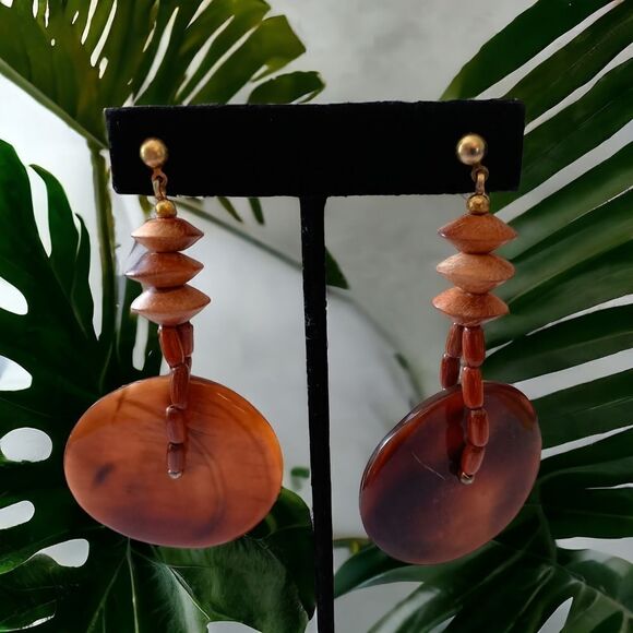 Wooden Beaded Shell Earrings Drop‎ Dangle Bohemian Tribal Ethnic Hippie Gypsy - Picture 10 of 14
